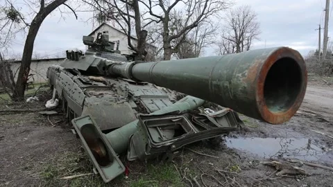 Destroyed russian tank Stock Footage 181939185
