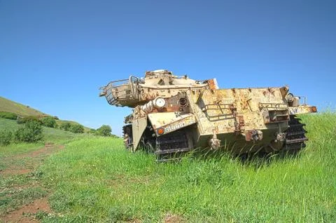 Destroyed rusty centurion shot kal tank Stock Photos