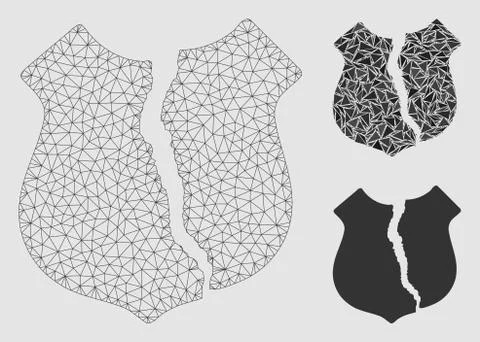 Destroyed Shield Vector Mesh 2D Model and Triangle Mosaic Icon Stock Illustration