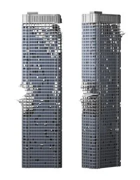 Destroyed skyscraper building isolated on white Stock Illustration