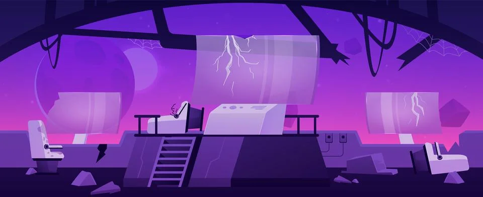 Destroyed spaceship. Room interior. Stock Illustration