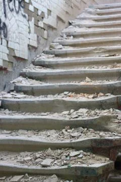 Destroyed stairs rise up Stock Photos