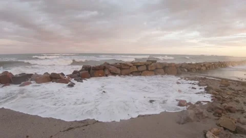 Destroyed stone breakwaters during storms Stock-Footage 170068681