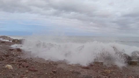 Destroyed stone breakwaters during storms Stock-Footage 170068877