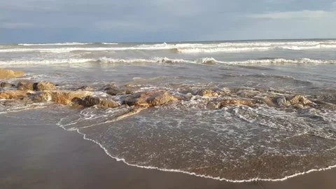 Destroyed stone breakwaters during storms Stock-Footage 170069276