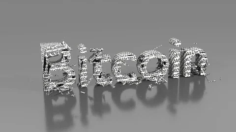 The destroyed text Bitcoin made of numbers. 3D rendering. Stock Footage 98776499