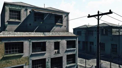 Destroyed warehouse in a slum district Stock Illustration