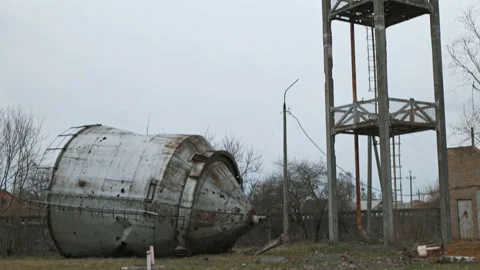 Destroyed water tower by Russian troops 動画素材 200917491