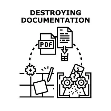 Destroying documentation process removing sensitive information Stock Illustration