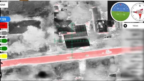 Destroying enemy cover with a night drone Stock Footage 301351252