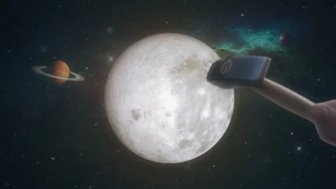 Destroying Moon Hammer Exploding Pieces In Deep Space Stock Footage 169862992