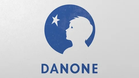 Destroying wall with painted logo of Danone. Crisis conceptual 3D animation Stock Footage 105626530