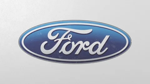 Destroying wall with painted logo of Ford. Crisis conceptual 3D animation Stock Footage 105624679