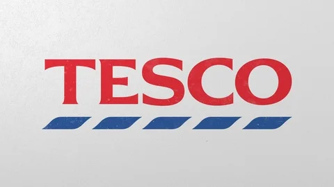 Destroying wall with painted logo of Tesco. Crisis conceptual editorial 3D Stock Footage 105760834
