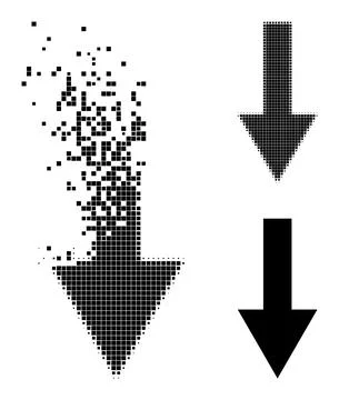 Destructed and Halftone Dot Arrow Down Glyph Stock Illustration