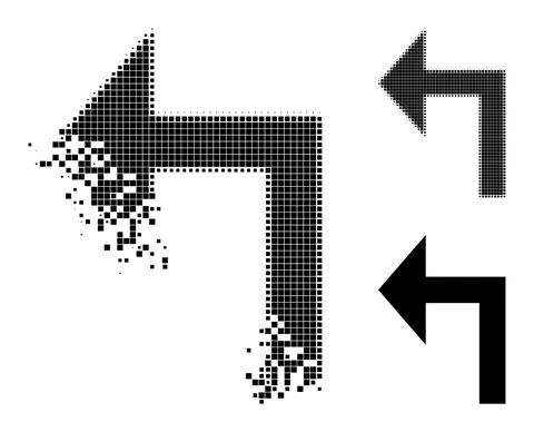 Destructed and Halftone Dot Turn Left Glyph イラスト素材