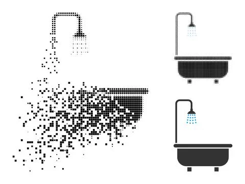 Destructed and Halftone Dotted Shower Bath Glyph 스톡 일러스트