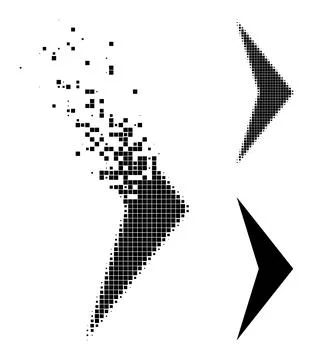 Destructed and Halftone Pixel Arrowhead Right Glyph Illustrazione stock