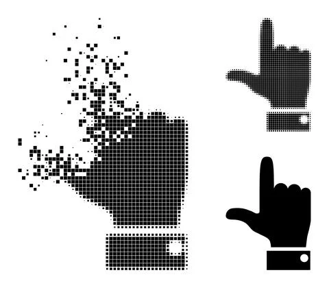 Destructed and Halftone Pixel Hand Pointer Up Glyph Stock Illustration