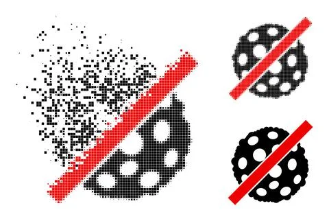 Destructed and Halftone Pixel Remove Microbe Spore Icon Stock Illustration