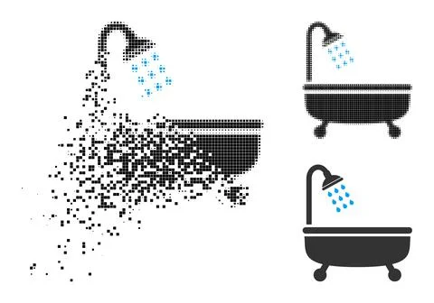 Destructed and Halftone Pixel Shower Bath Icon Ilustración de archivo