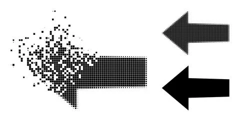 Destructed and Halftone Pixelated Arrow Left Icon Stock Illustration