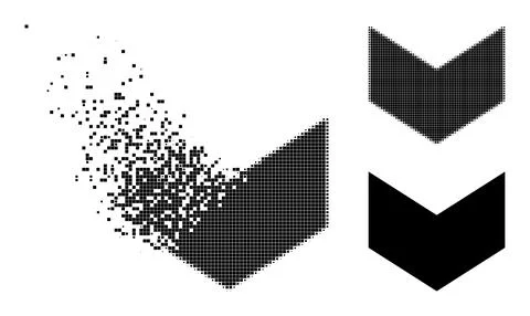 Destructed and Halftone Pixelated Direction Down Glyph Stock Illustration