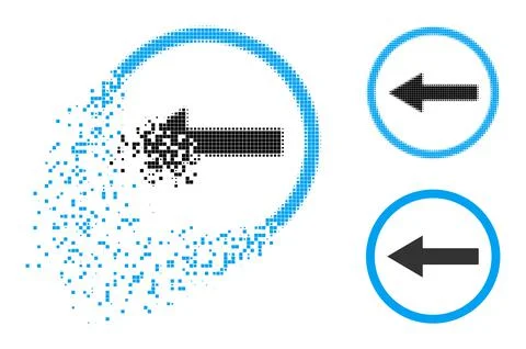 Destructed and Halftone Pixelated Left Rounded Arrow Icon Illustrazione stock