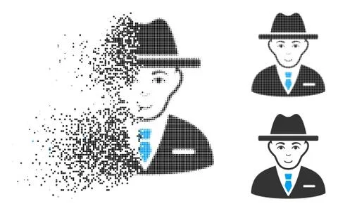 Destructed Dot Halftone Agent Icon with Face Illustrazione stock