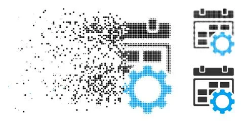 Destructed Dot Halftone Calendar Settings Gear Icon 库存插图