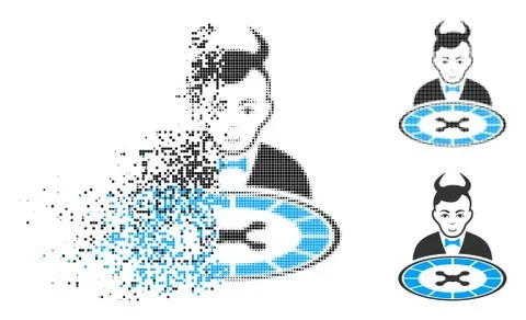 Destructed Dot Halftone Devil Roulette Dealer Icon with Face Stock Illustration