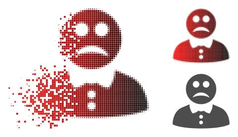 Destructed Dot Halftone Sad Boy Icon Stock Illustration