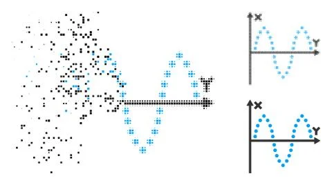 Destructed Dot Halftone Sinusoid Plot Icon Stock Illustration