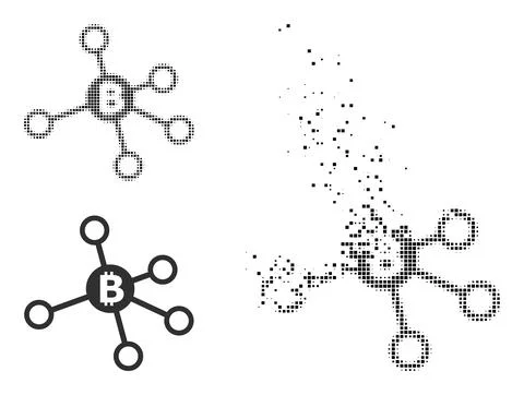 Destructed Dotted and Original Bitcoin Nodes Icon 스톡 일러스트