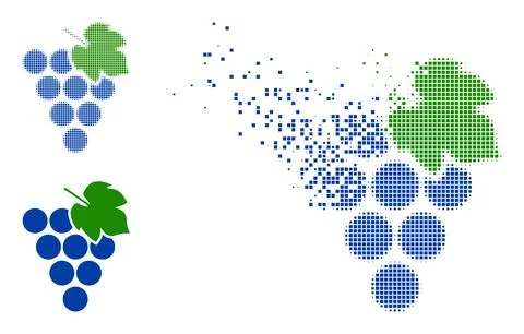 Destructed Dotted and Original Grape Bunch Icon Stock Illustration