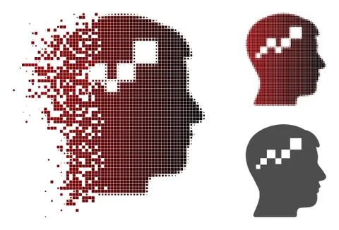 Destructed Dotted Halftone Brain Blockchain Icon 스톡 일러스트