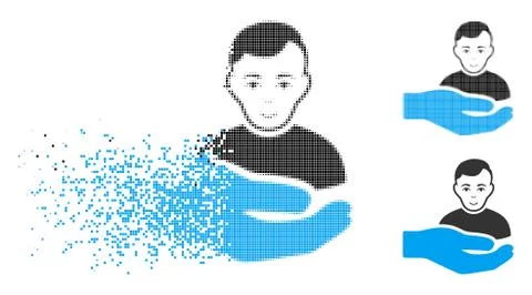 Destructed Dotted Halftone Customer Support Hand Icon with Face 스톡 일러스트