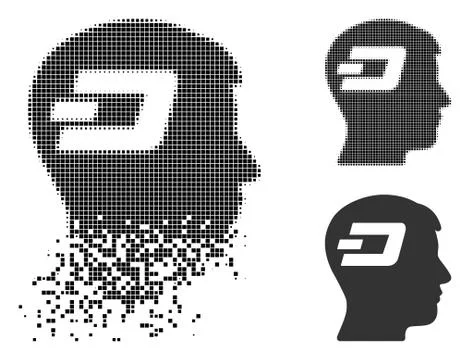 Destructed Dotted Halftone Dash Brain Icon Stock Illustration