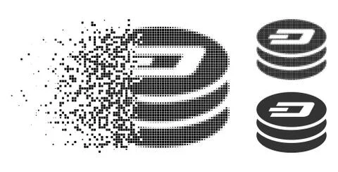 Destructed Dotted Halftone Dash Coin Column Icon Stock Illustration