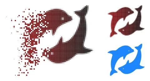 Destructed Dotted Halftone Dolphins Icon Illustrazione stock