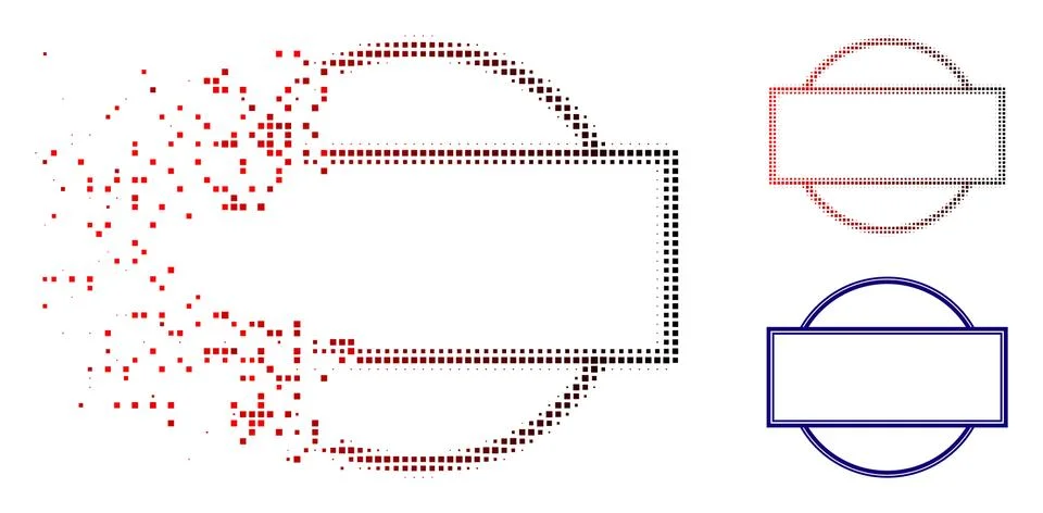 Destructed Dotted Halftone Double Round And Rectangle Frame Icon Stock Illustration