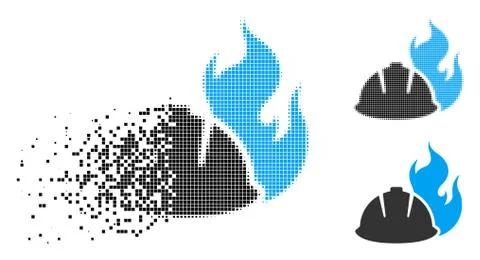 Destructed Dotted Halftone Fire Protection Helmet Icon 스톡 일러스트