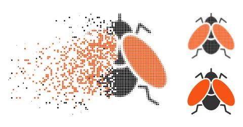 Destructed Dotted Halftone Fly Icon Stock Illustration