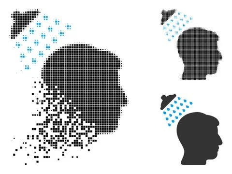 Destructed Dotted Halftone Head Shower Icon Stockillustratie