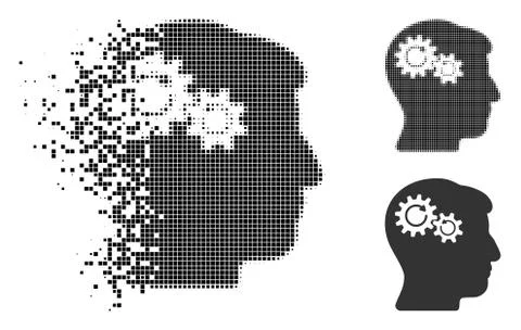 Destructed Dotted Halftone Head Wheels Rotation Icon Stockillustratie