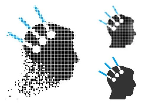 Destructed Dotted Halftone Neural Interface Icon Ilustração Stock