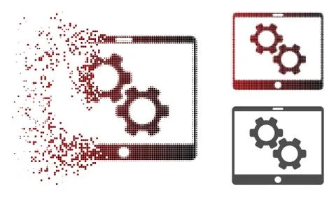 Destructed Dotted Halftone Tablet Settings Gears Icon Stock Illustration