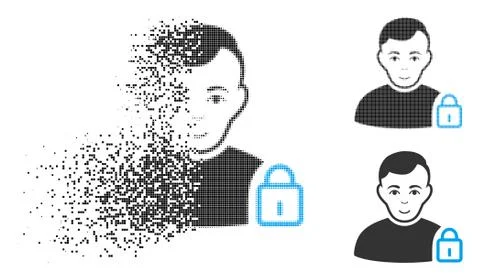 Destructed Dotted Halftone User Lock Icon with Face イラスト素材