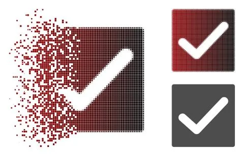 Destructed Dotted Halftone Valid Tick Icon Stock Illustration