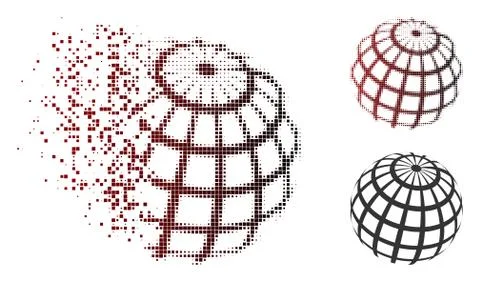 Destructed Pixel Halftone Abstract Sphere Grid Icon Stock Illustration